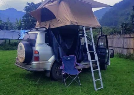 car with rooftop tent Rwanda